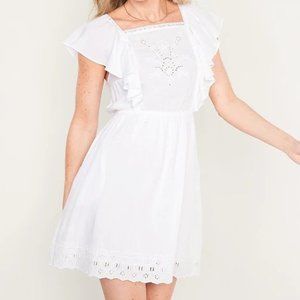 Waist-Defined Flutter-Sleeve Tie-Back Mini Dress for Women Old Navy White Size S